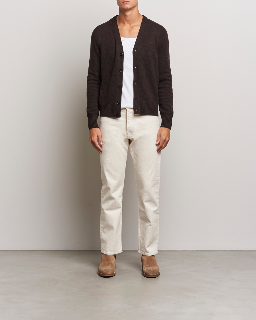Mies | Puserot | AMI | Tonal Heart Logo Wool Cardigan Dark Coffee