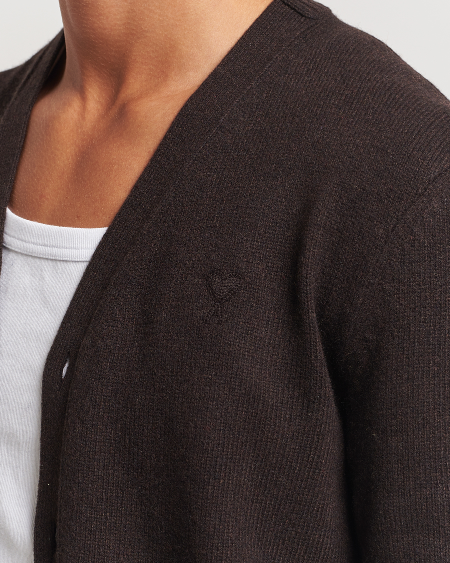 Mies | Puserot | AMI | Tonal Heart Logo Wool Cardigan Dark Coffee