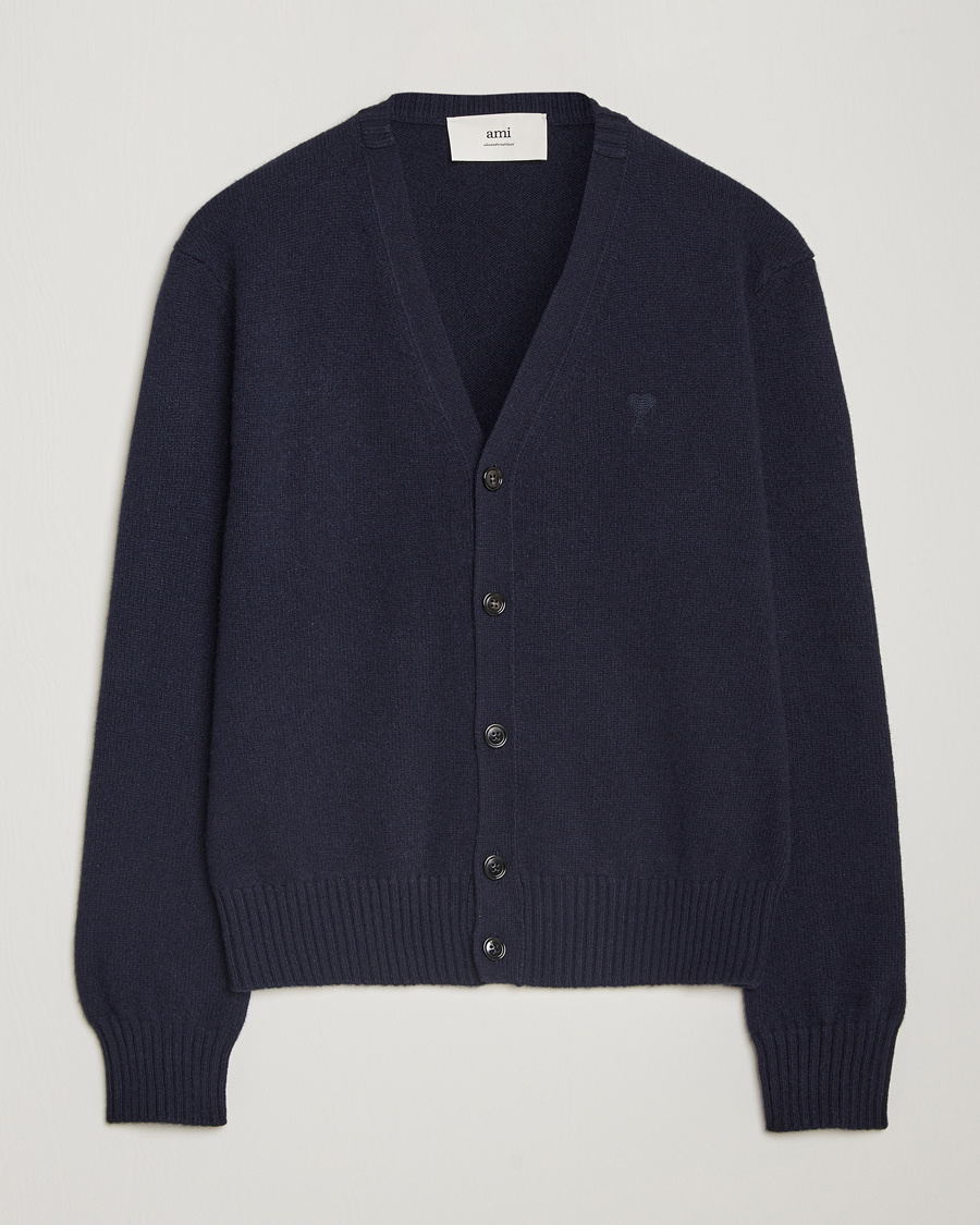 Mies | Puserot | AMI | Tonal Heart Logo Wool Cardigan Navy