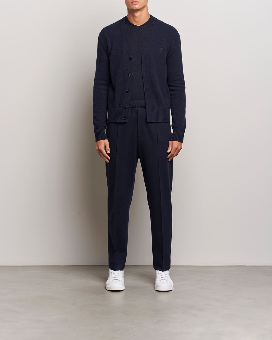 Mies | Puserot | AMI | Tonal Heart Logo Wool Cardigan Navy