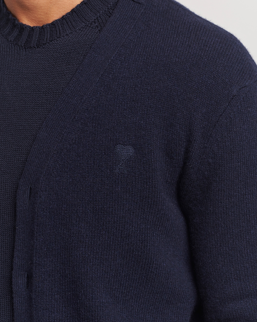 Mies | Puserot | AMI | Tonal Heart Logo Wool Cardigan Navy