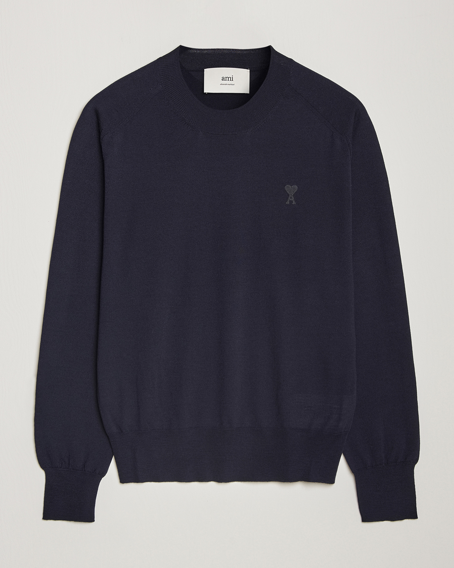 Mies | Puserot | AMI | Tonal Heart Logo Wool Crew Neck Navy