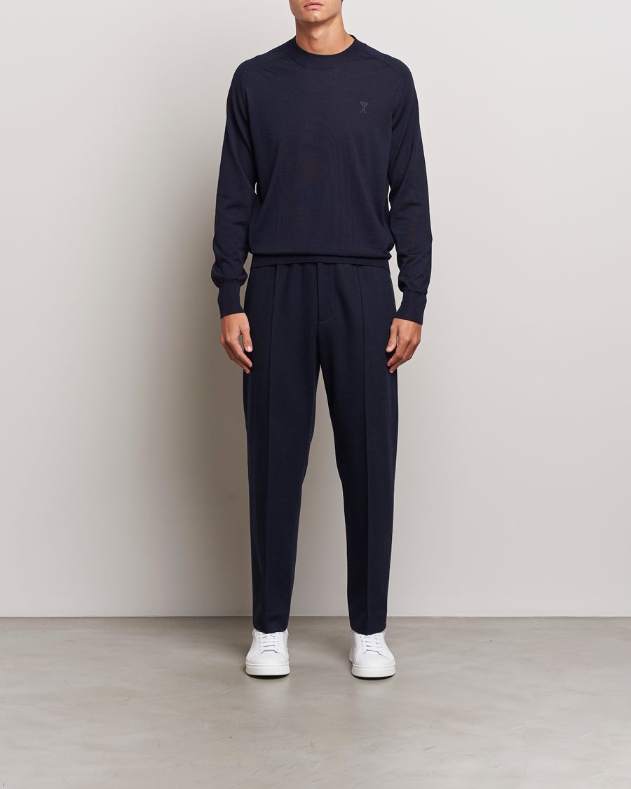 Mies | Puserot | AMI | Tonal Heart Logo Wool Crew Neck Navy