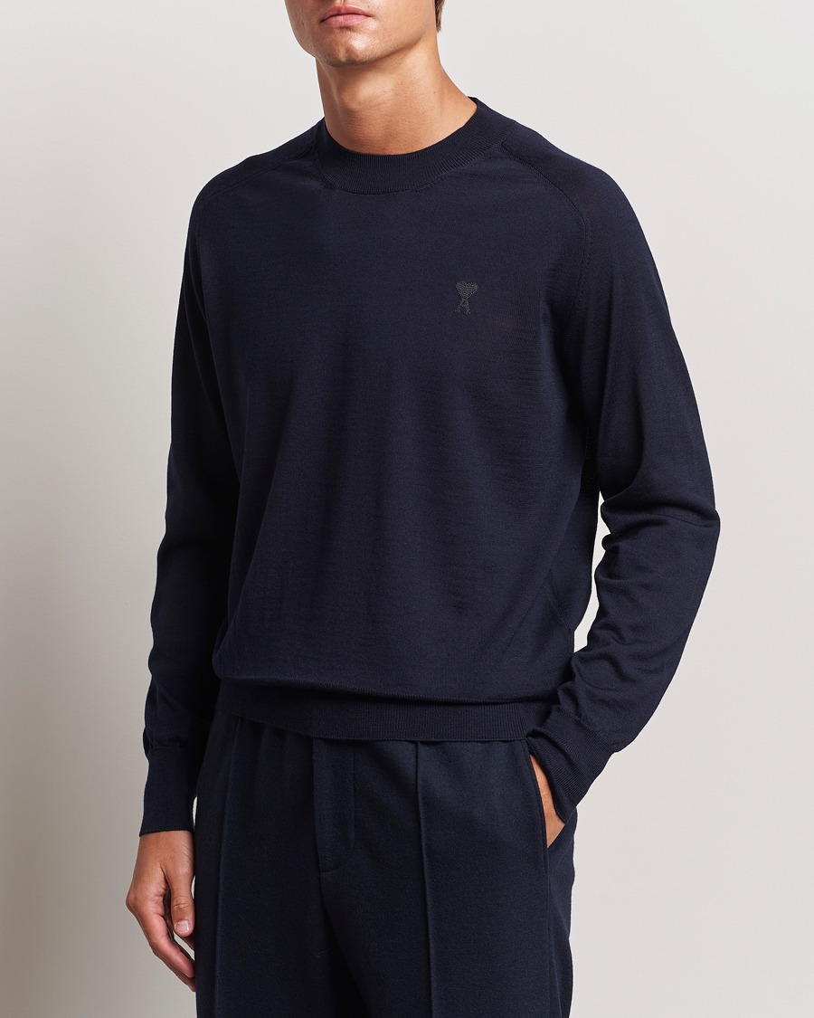 Mies | Puserot | AMI | Tonal Heart Logo Wool Crew Neck Navy