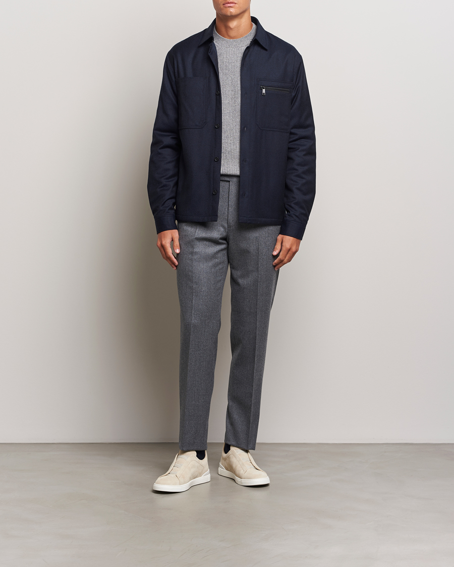 Mies | Takit | Zegna | Techmerino Flannel Shirt Jacket Navy