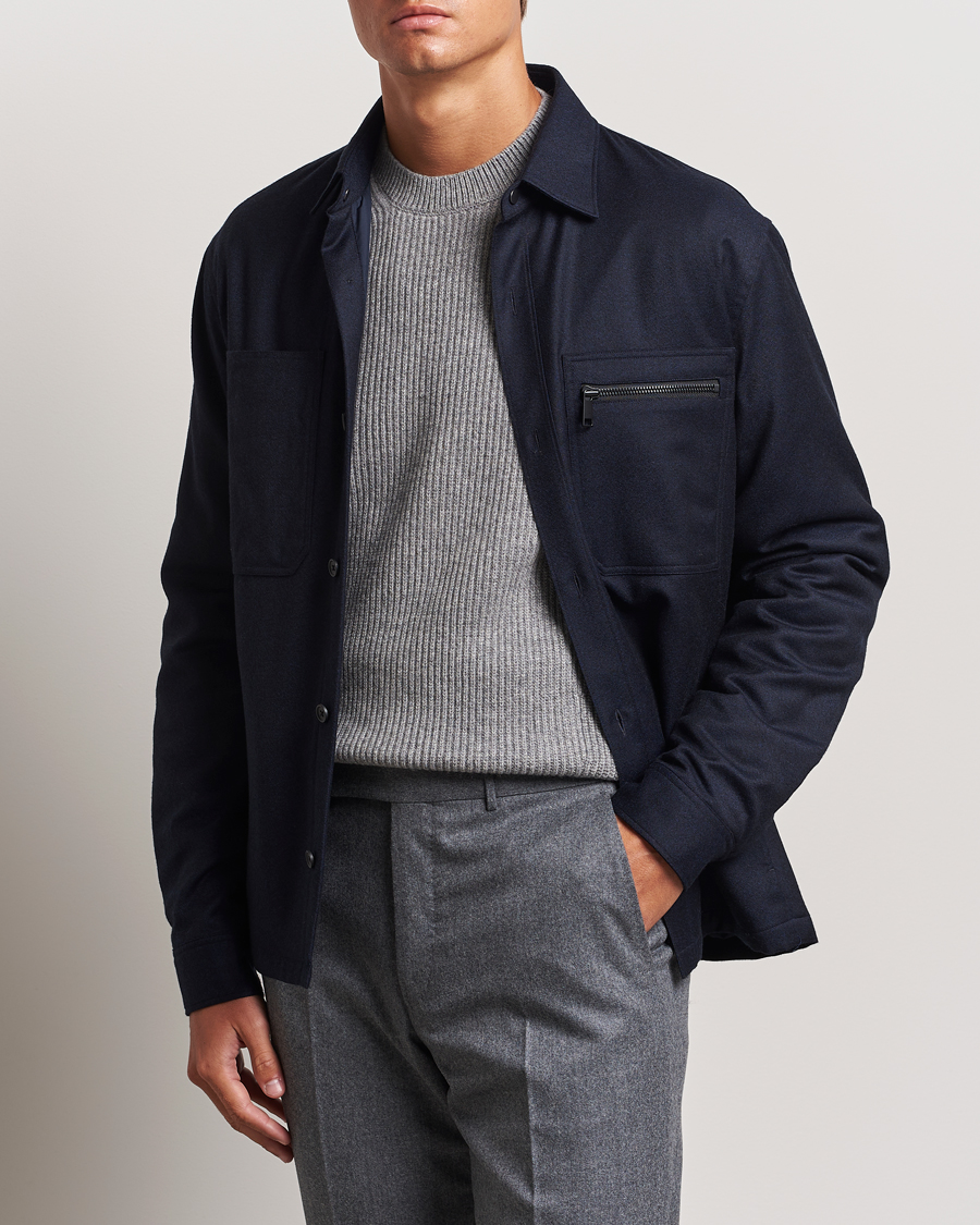 Mies | Takit | Zegna | Techmerino Flannel Shirt Jacket Navy