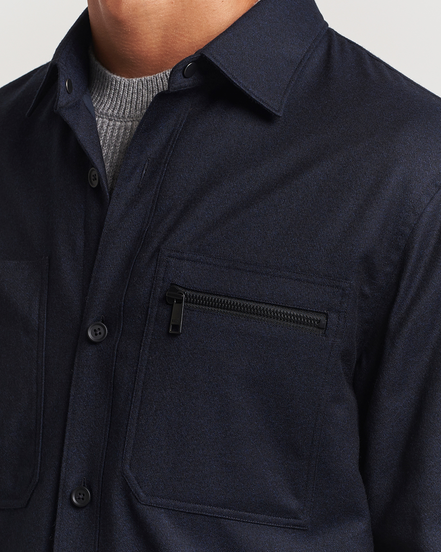 Mies | Takit | Zegna | Techmerino Flannel Shirt Jacket Navy