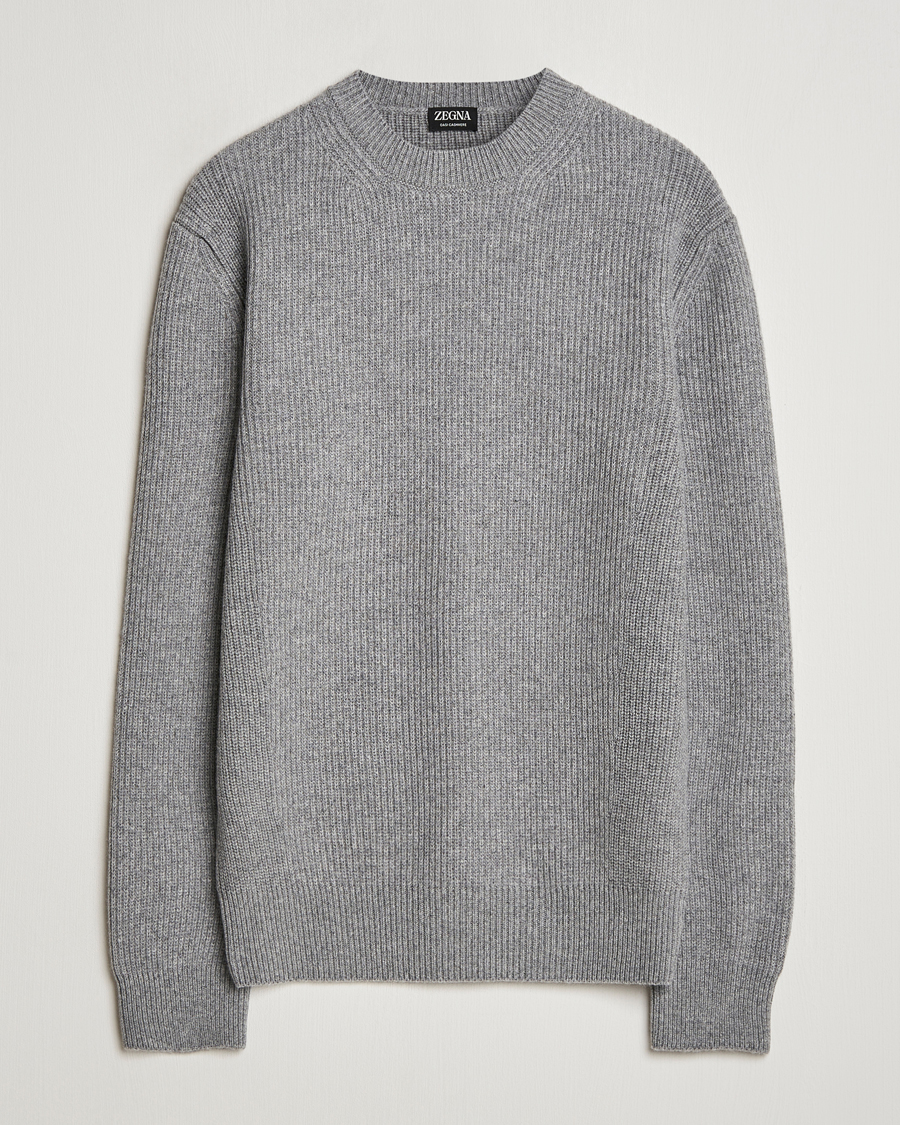 Mies | Puserot | Zegna | Oasi Cashmere Rib Crewneck Grey Melange