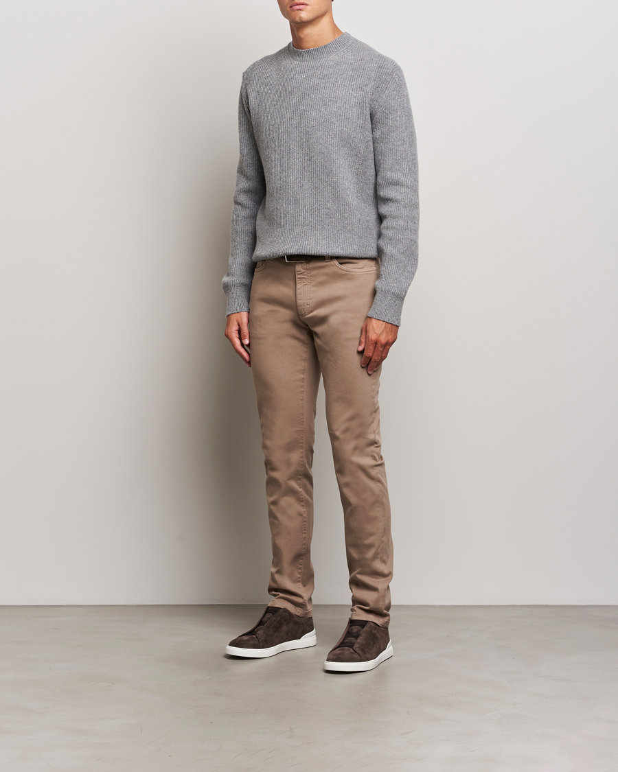 Mies | Puserot | Zegna | Oasi Cashmere Rib Crewneck Grey Melange