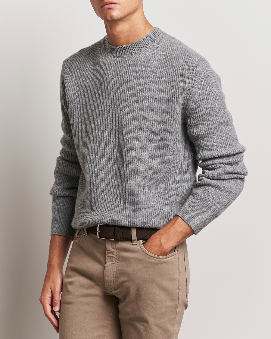 Mies | Puserot | Zegna | Oasi Cashmere Rib Crewneck Grey Melange