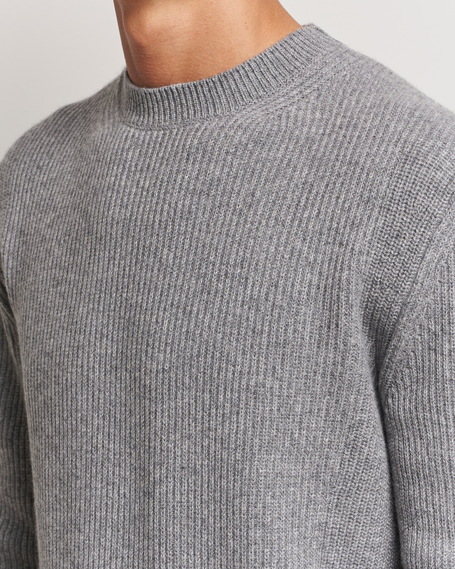Mies | Puserot | Zegna | Oasi Cashmere Rib Crewneck Grey Melange