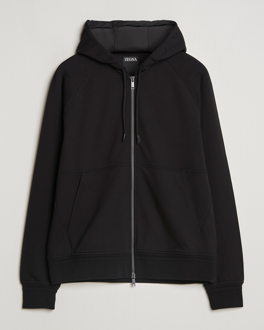 Mies | Puserot | Zegna | Cotton Stretch Zip Hoodie Black