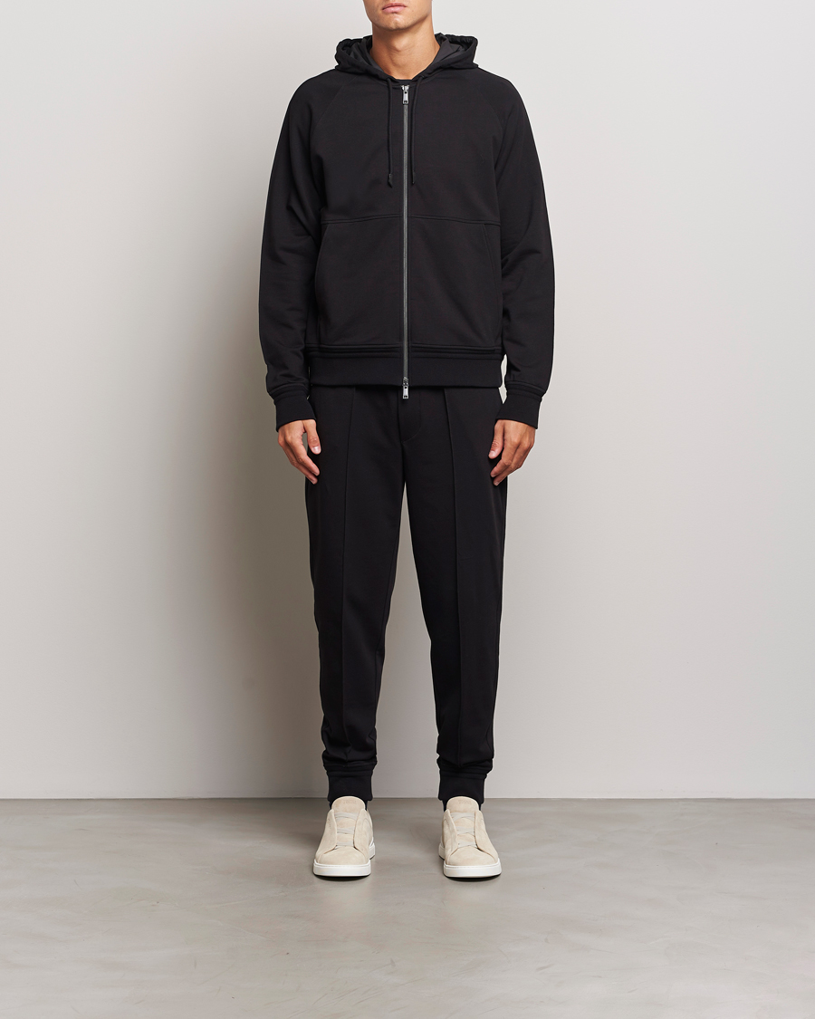 Mies | Puserot | Zegna | Cotton Stretch Zip Hoodie Black