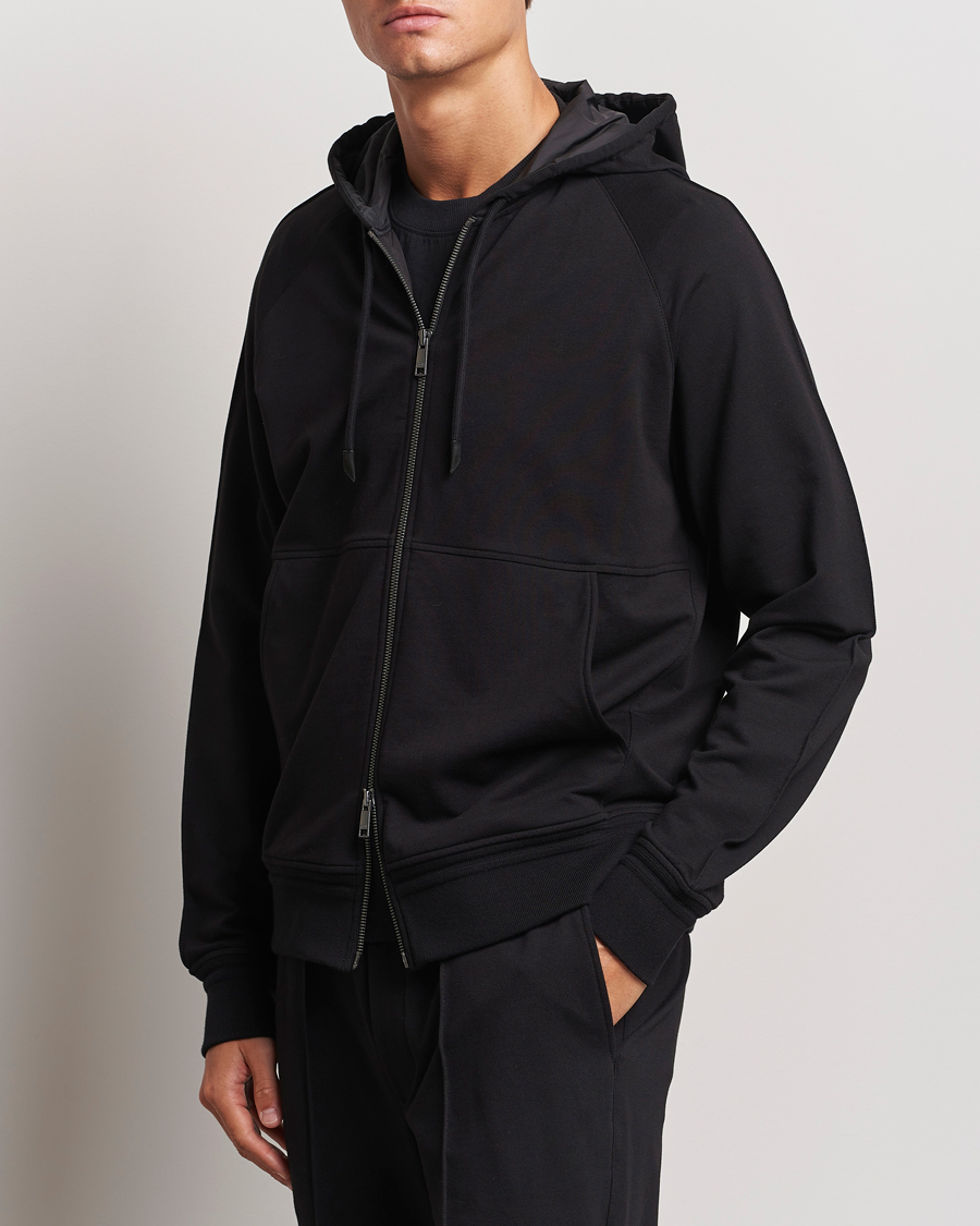 Mies | Puserot | Zegna | Cotton Stretch Zip Hoodie Black