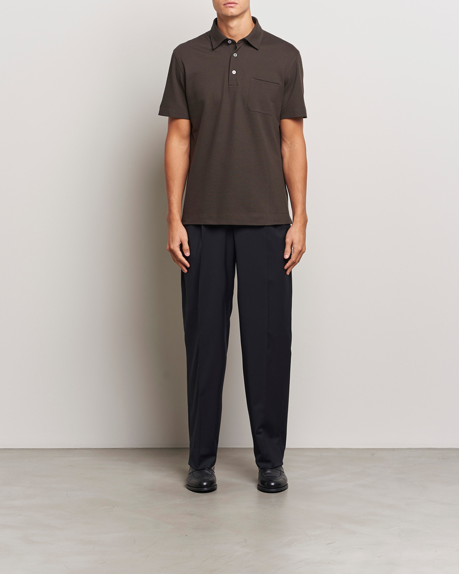 Mies | Pikeet | Zegna | Short Sleeve Pocket Polo Dark Brown