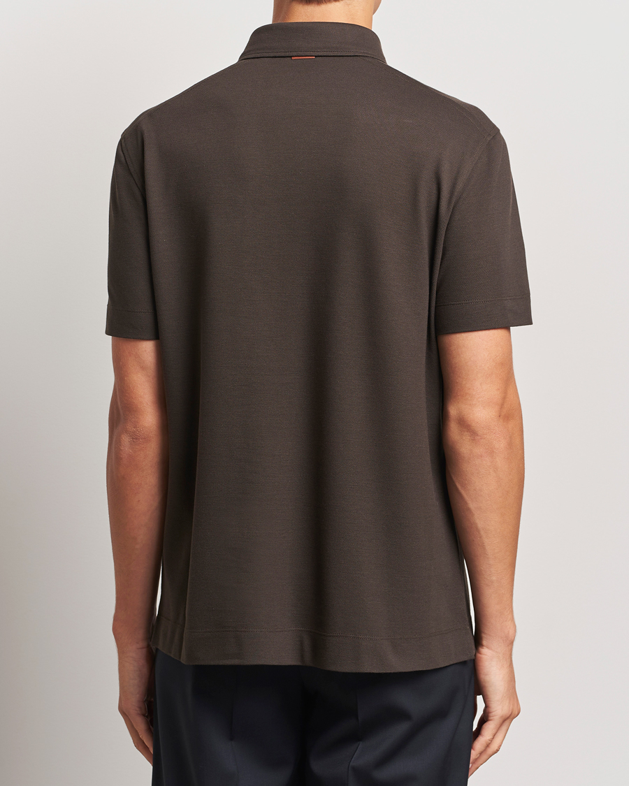 Mies | Pikeet | Zegna | Short Sleeve Pocket Polo Dark Brown