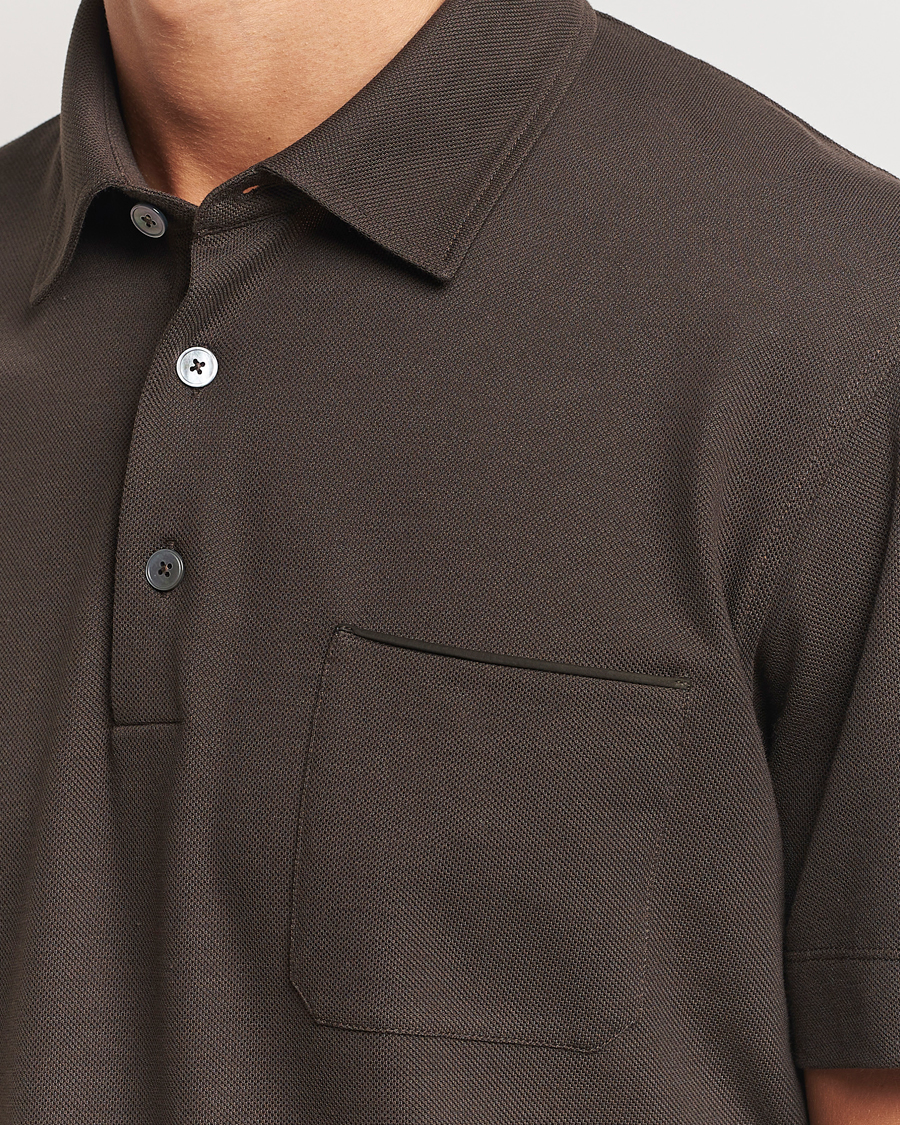 Mies | Pikeet | Zegna | Short Sleeve Pocket Polo Dark Brown