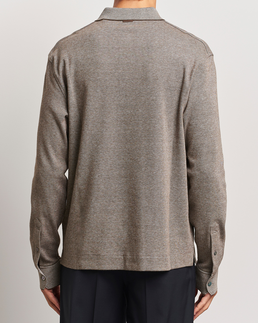 Mies | Puserot | Zegna | Soft Cotton Long Sleeve Polo Beige