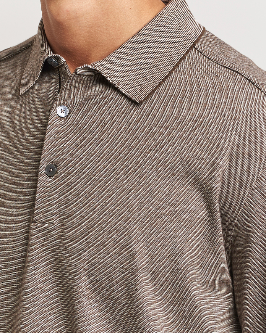 Mies | Puserot | Zegna | Soft Cotton Long Sleeve Polo Beige