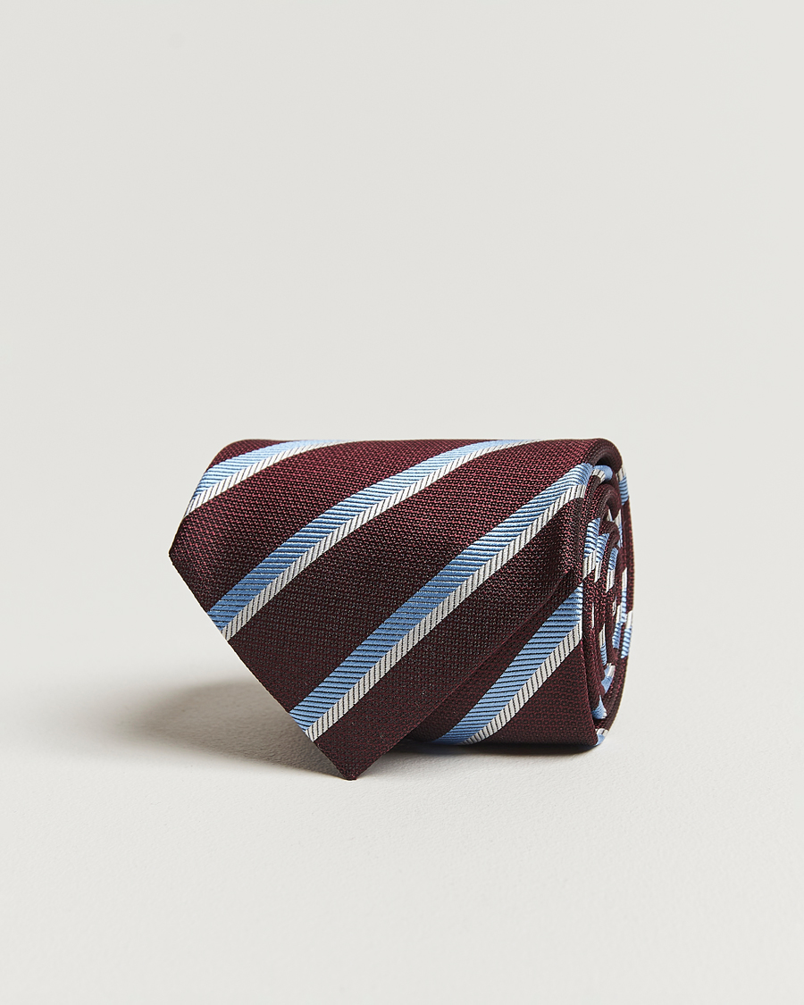 Mies | Zegna Regimental Stripe Silk Tie Burgundy | Zegna | Regimental Stripe Silk Tie Burgundy