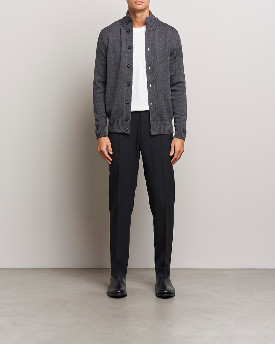 Mies | Puserot | Zanone | Virgin Merino Wool Chioto Cardigan Grey Melange