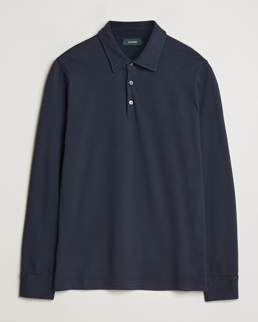 Mies | Puserot | Zanone | Heavy Jersey Long Sleeve Polo Navy