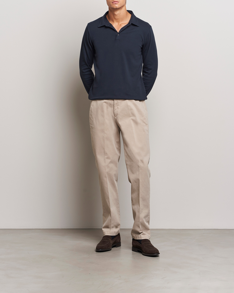 Mies | Puserot | Zanone | Heavy Jersey Long Sleeve Polo Navy