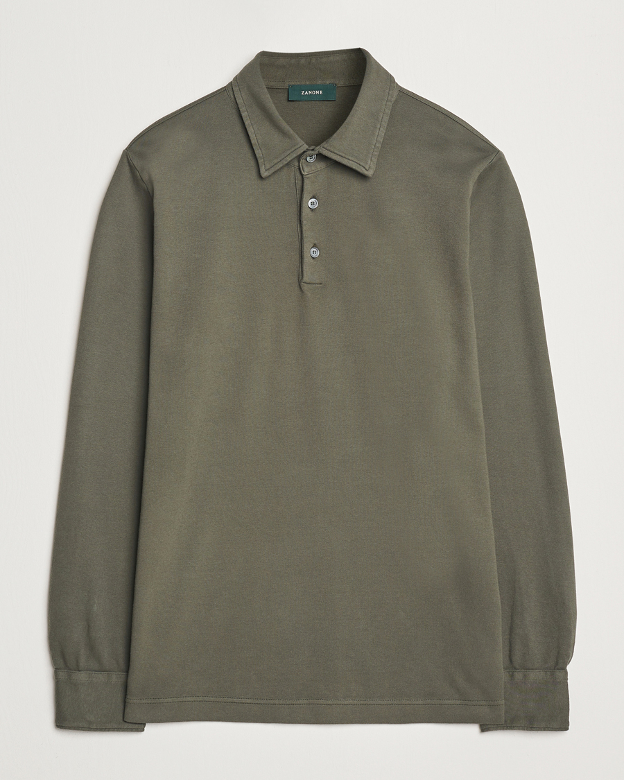 Mies | Puserot | Zanone | Heavy Jersey Long Sleeve Polo Olive