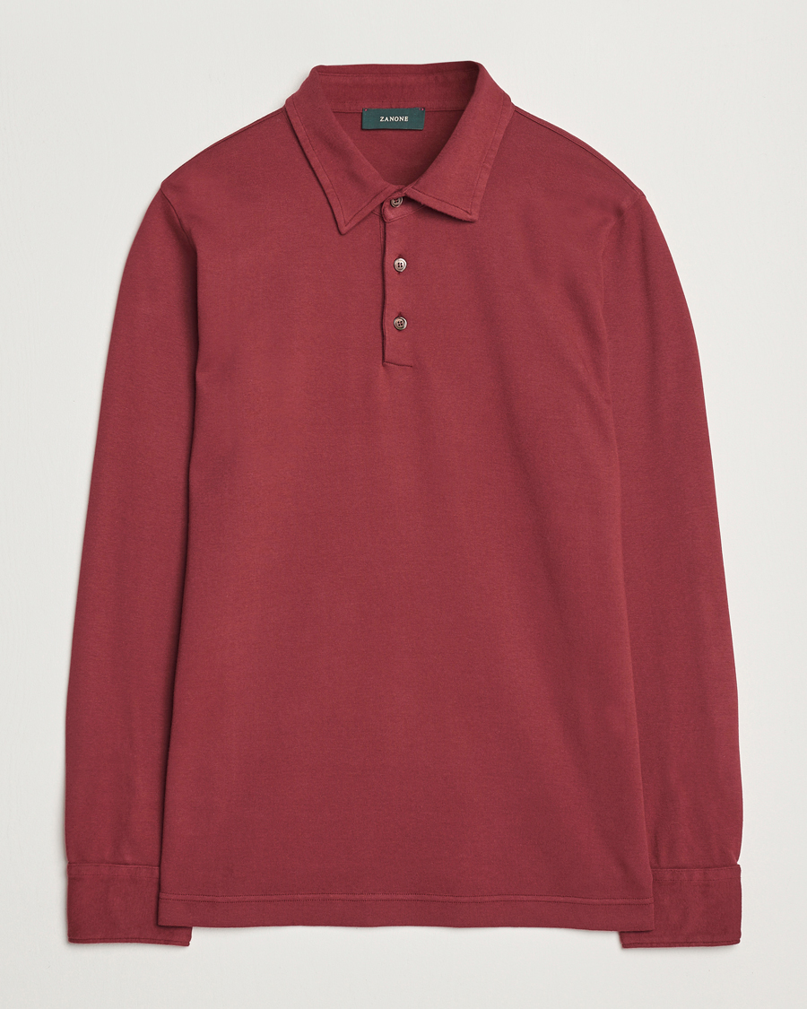 Mies | Puserot | Zanone | Heavy Jersey Long Sleeve Polo Bordeaux