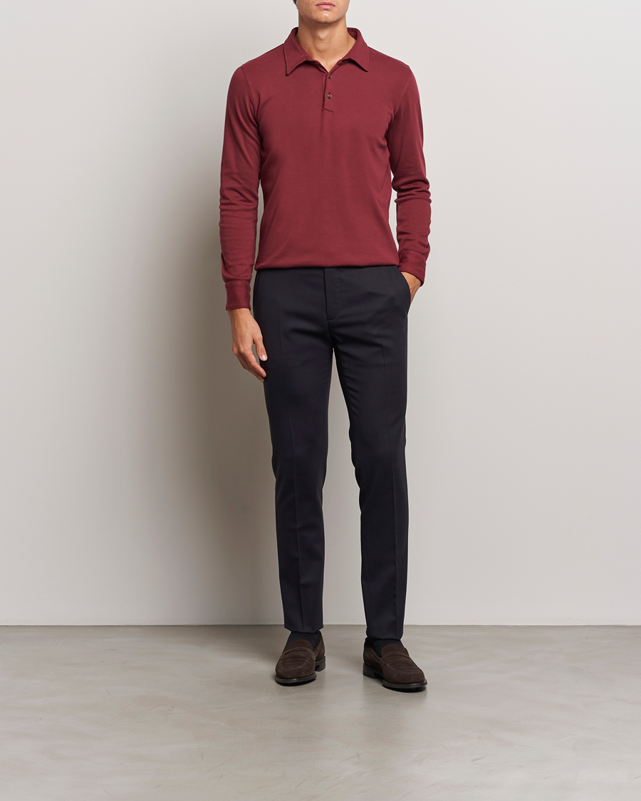 Mies | Puserot | Zanone | Heavy Jersey Long Sleeve Polo Bordeaux