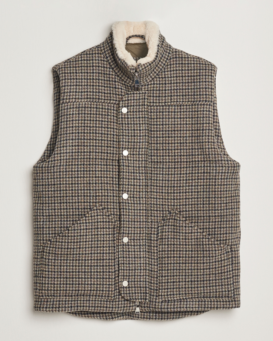 Mies | Takit | Valstar | Shearling Collar Down Vest Grey Houndstooth