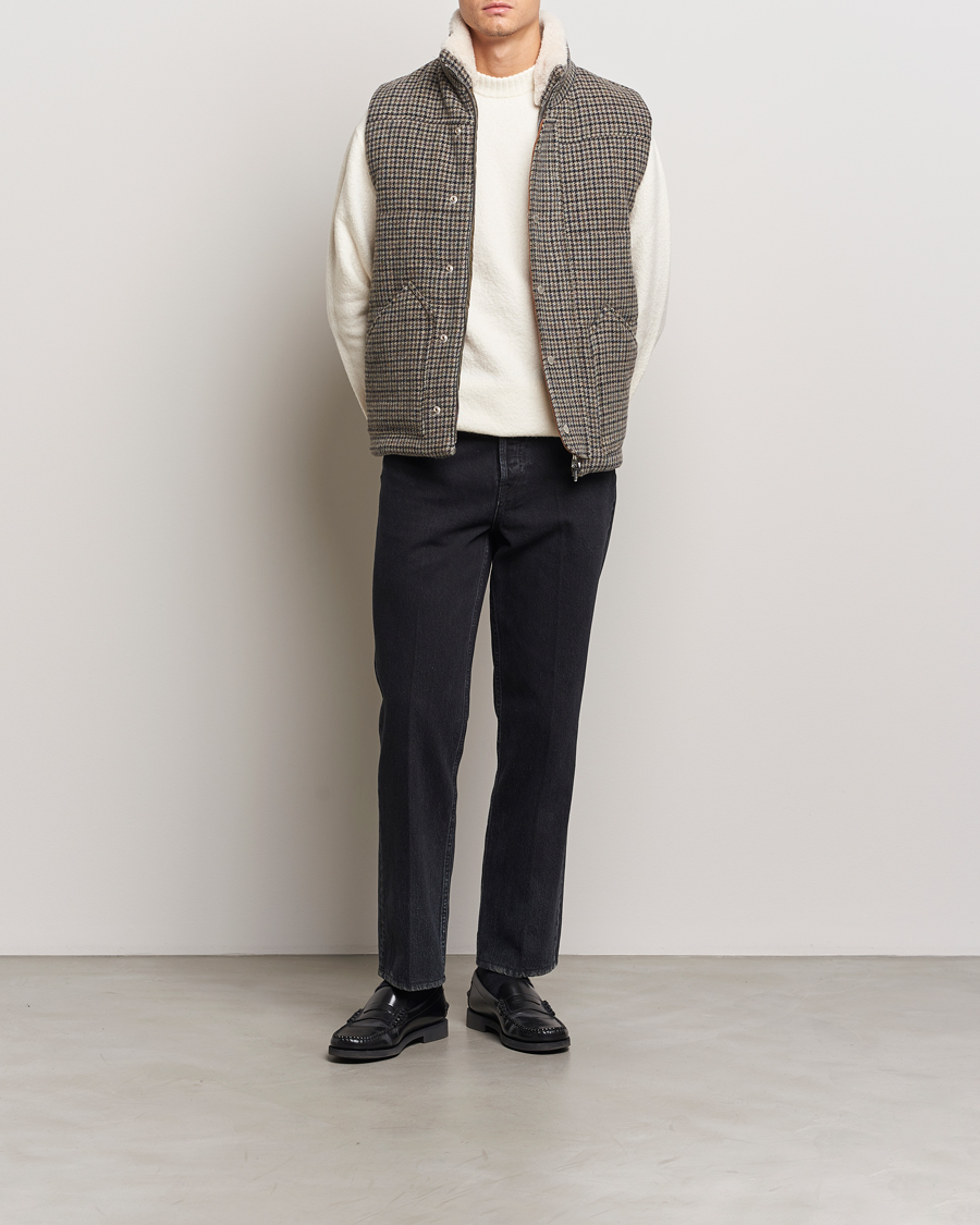 Mies | Takit | Valstar | Shearling Collar Down Vest Grey Houndstooth