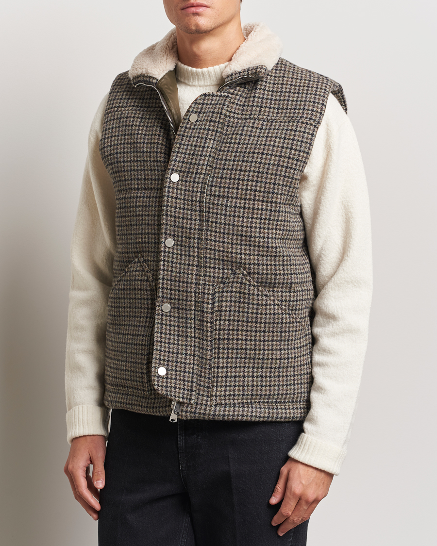 Mies | Takit | Valstar | Shearling Collar Down Vest Grey Houndstooth