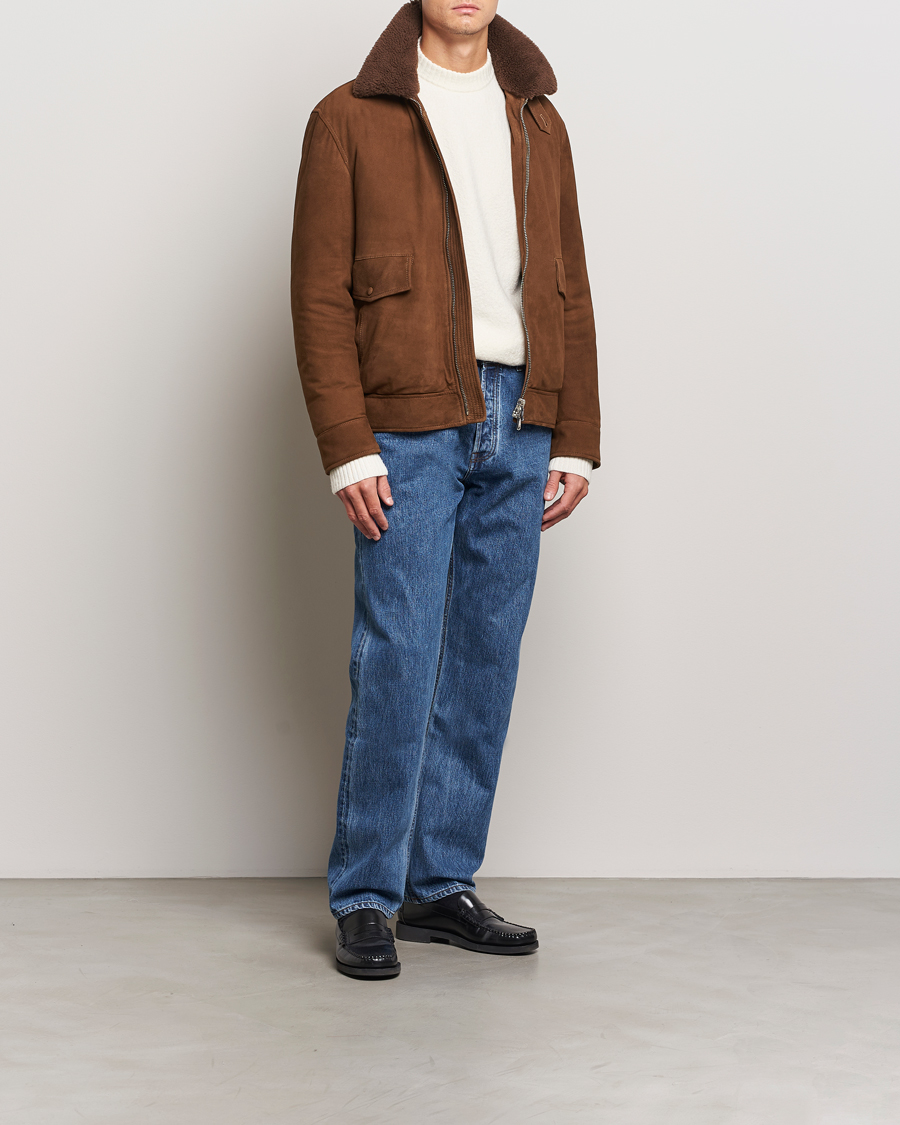 Mies | Takit | Valstar | Goose Down Shearling Flight Jacket Brown Suede