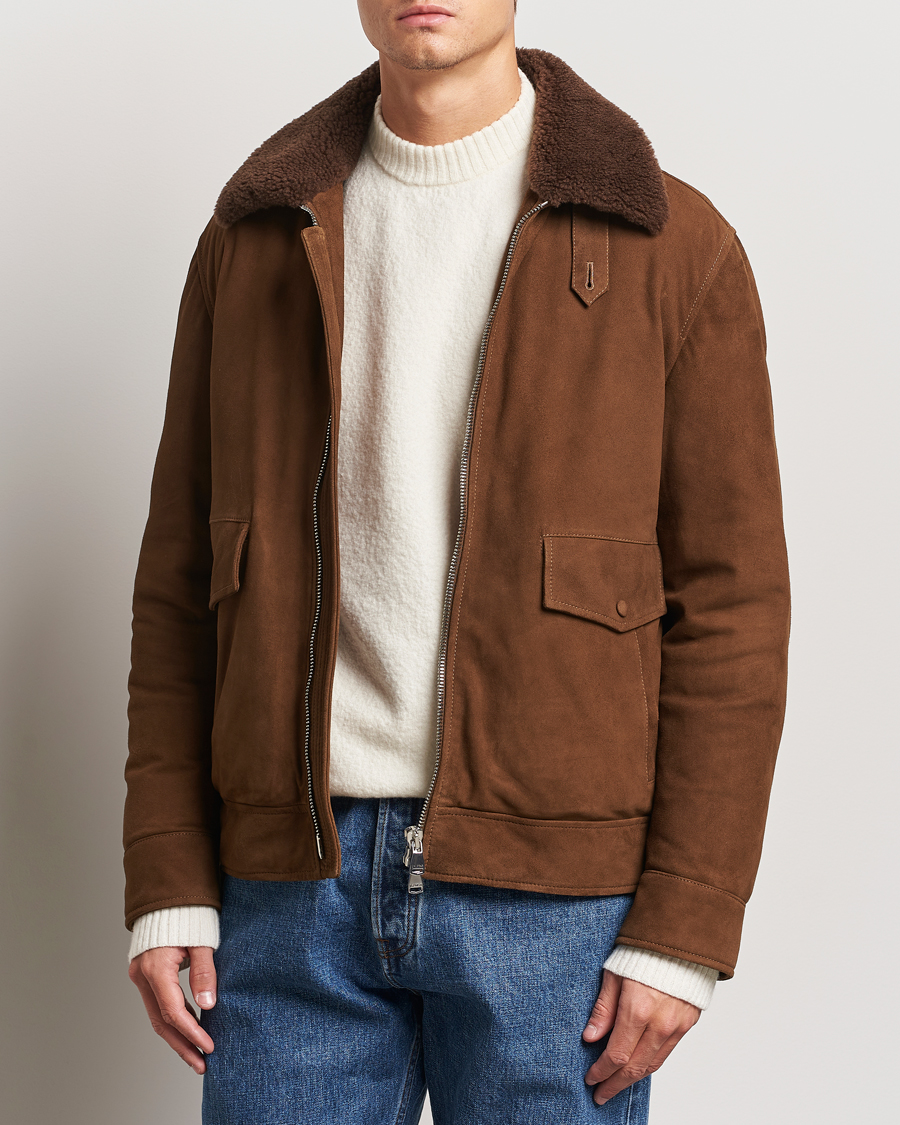 Mies | Takit | Valstar | Goose Down Shearling Flight Jacket Brown Suede