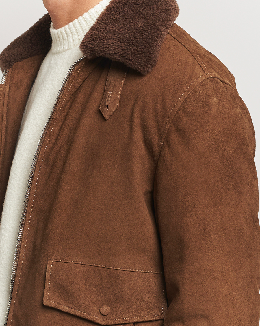 Mies | Takit | Valstar | Goose Down Shearling Flight Jacket Brown Suede