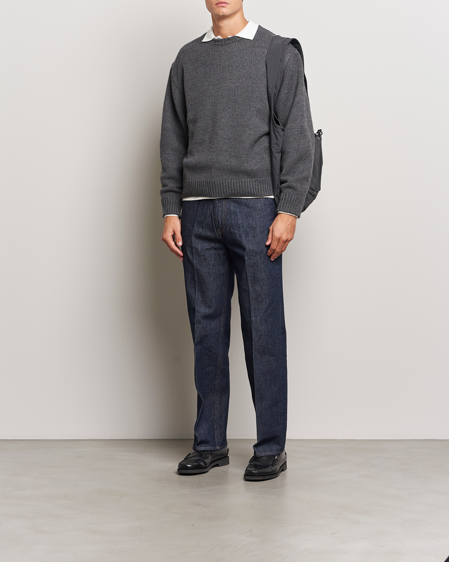 Mies | Puserot | Auralee | Soft Wool Cord Pullover Charcoal
