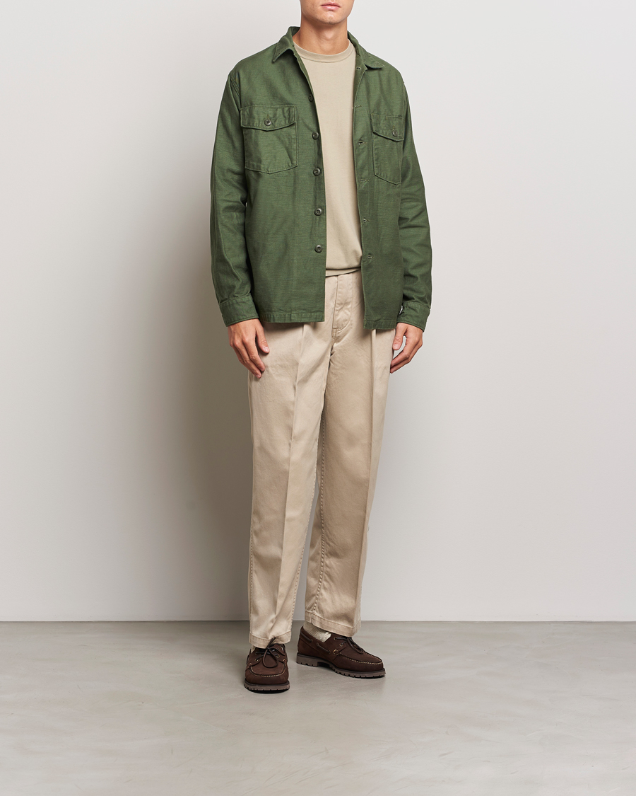 Mies | Housut | orSlow | Two Tuck Wide Trousers Khaki