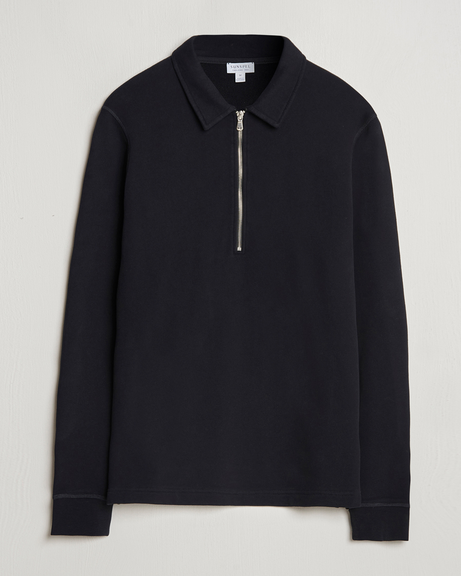 Mies | Puserot | Sunspel | Zip Loopback Sweatshirt Polo Black