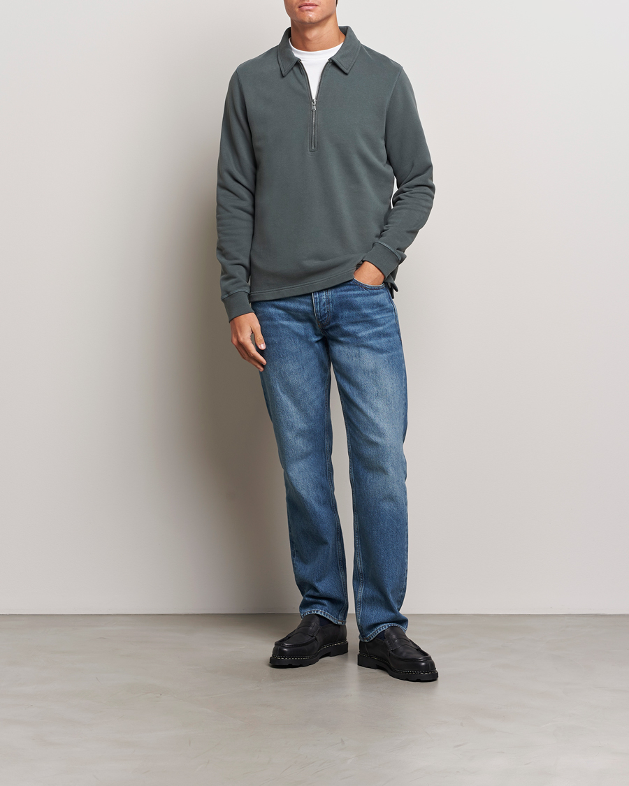 Mies | Puserot | Sunspel | Zip Loopback Sweatshirt Polo Drill Green
