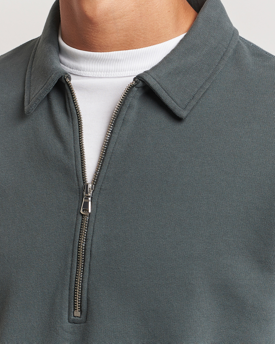 Mies | Puserot | Sunspel | Zip Loopback Sweatshirt Polo Drill Green