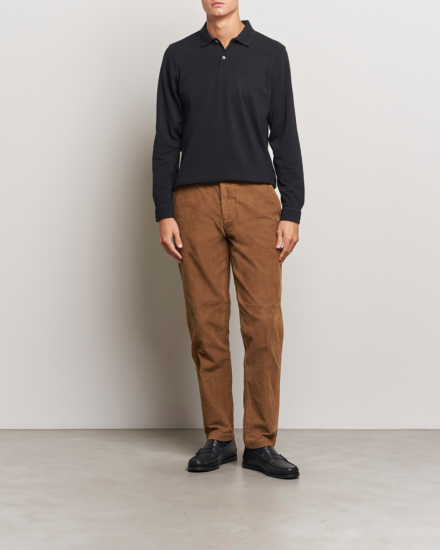 Mies | Puserot | Sunspel | Long Sleeve Pique Poloshirt Black