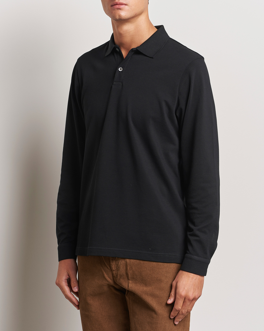 Mies | Puserot | Sunspel | Long Sleeve Pique Poloshirt Black
