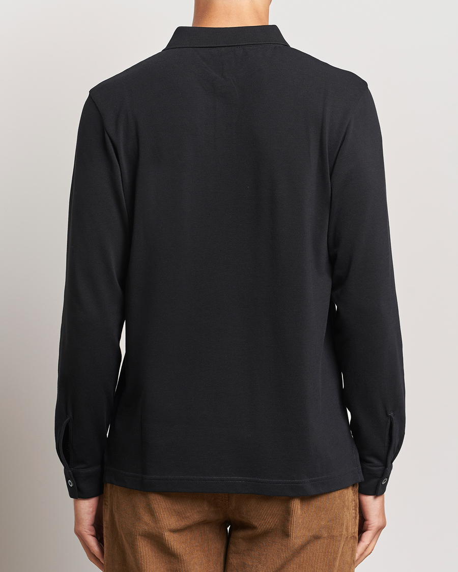 Mies | Puserot | Sunspel | Long Sleeve Pique Poloshirt Black