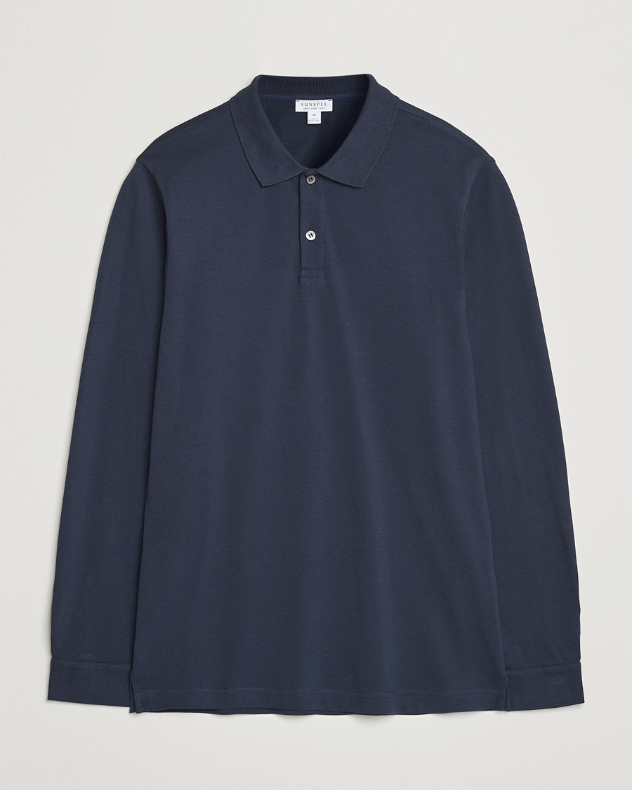 Mies | Puserot | Sunspel | Supima Cotton Long Sleeve Pique Polo Navy
