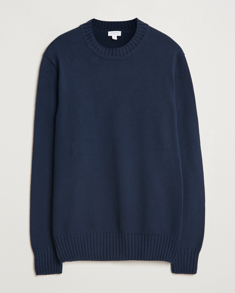 Mies | Puserot | Sunspel | Mid Weight Cotton Crew Ligh Navy