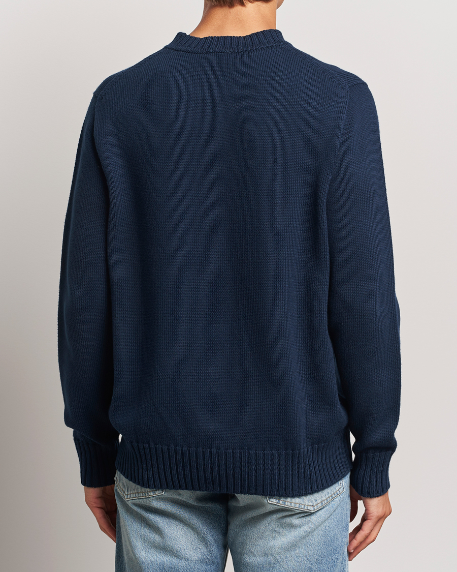 Mies | Puserot | Sunspel | Mid Weight Cotton Crew Ligh Navy