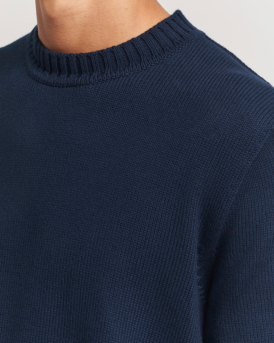 Mies | Puserot | Sunspel | Mid Weight Cotton Crew Ligh Navy