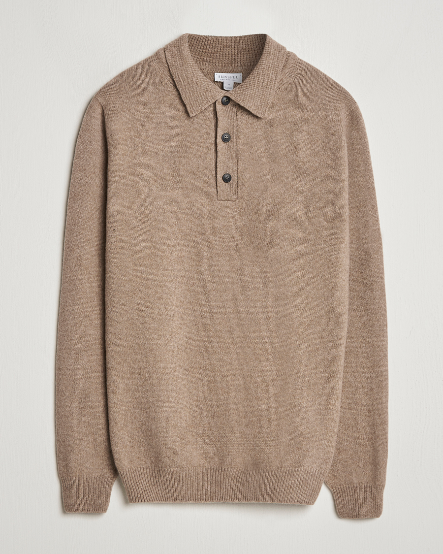 Mies | Puserot | Sunspel | Lambswool Poloshirt Sandstone