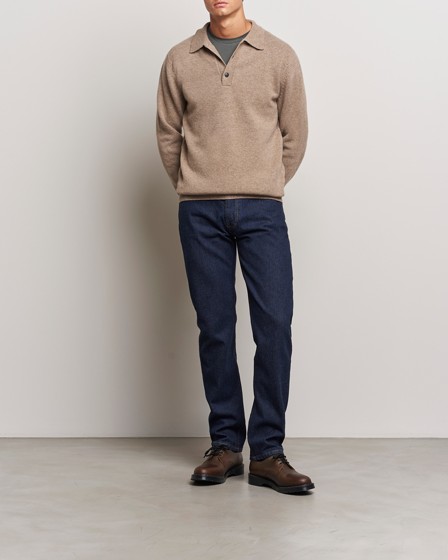 Mies | Puserot | Sunspel | Lambswool Poloshirt Sandstone